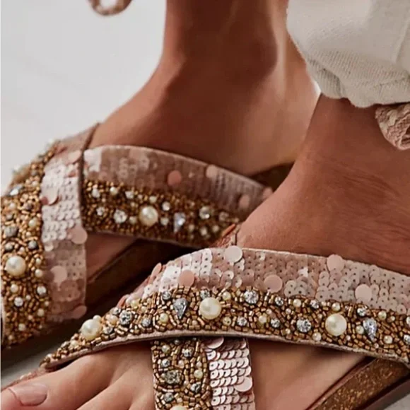 Free People Beaded Sandals - Pink and Gold - Picture 2 of 8